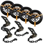 4pc 2 x12  Car Tie Down Straps With Chain Anchors Car Trailer Hauler Tire Straps