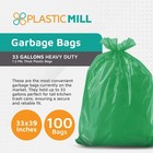 33 Gallon Trash Bags 100 Count 33x39 Green Heavy Duty Garbage Liners 1 2 Mil