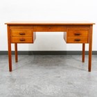 Mid Century Danish Modern Desk Executive Teak Floating 5 Drawer Lock Denmark Mcm