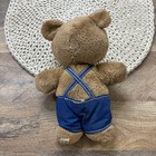 Vintage Dakin Brown Teddy Bear Plush In Blue Overalls 10    Stuffed Animal 1978