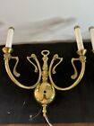Vintage Pair Candelabra Brass Ornate Wall Sconces Electric Lights Lamps Nouveau