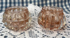 Clear Pink Faceted Glass Tea Light Holder Pair With 2 Led Tea Lights  