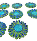 Vintage  Coasters  Flowers 4 Inch Green  Blue Abaca Fiber Set 8 Hallie St  Mary