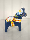 2 Vintage Dala Horses 3  Tall Blue And White Hand Painted