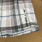 O neill Shorts Mens 32 White Gray Plaid Boardshorts Swim Drawstring Fly
