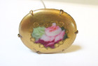 Antique Hatpin Hand-painted Rose On Gilt Porcelain
