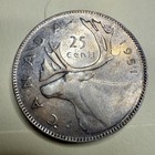1951 Canada 25 Cents 80  Silver Quarter George Vi Caribou Light Toning Coin