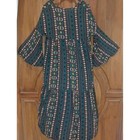 Women s Dark Navy Bohemian Patterned Trumpet Sleeve Semi-long Dress