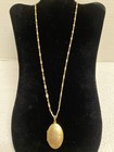 Vintage Lg Oval Locket Necklace Diamond Cut Etch Gold Tone 24    Ex Cond