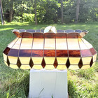 Vintage Stained Glass Hanging Pool Table Bar Light Lead Slag L33   x W15   x H12 5   