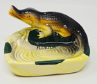 Vintage Florida Alligators Souvenir Ceramic Ashtray - 4 1 2  X 3  - Yellow Green