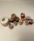 Lot Of Vintage 11 Wood Spools Of Cotton And Silk Threads And 1 Cardboard Spool