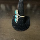 Southwestern Style Sterling Silver 925 Triple Turquoise Stone Ring Size 10