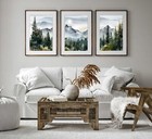 3 Pieces Modern Abstract Mountain Canvas Wall Art Misty Pine Forest Nature La   