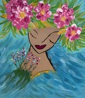 Home Wall Decor Whimsical Acrylic Canvas 16 X 16 Floral Blue Original Painting