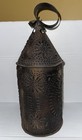 Antique Primitive Punched Tin Lantern Cleated Bottom Early Lightning Sign Revere