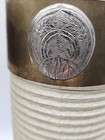 Vtg Japanese Shinto  Brass Hanging Paper Candle Lantern Silver Crest Medallions 