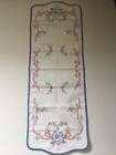 Vintage Hand Embroidery Blue Bird Table Runner With Crocheted Trim 42 X 15