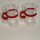 Bodum Clear Glass Coffee Cup Set Of 2 Red Plastic Handle Vintage 10 Oz Mugs