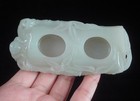 Fine Old Chinese Hand Carving Bamboo Two Mouths Natural Jade Brush Washer