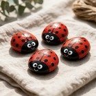 Hand Painted Ladybug Rock Set Of 4 Rustic Handmade Decor Cute Gift Unique Art