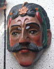 Vtg Mcm Hand Carved Folk Art Figural Guatemalan Mask  Glass Eyes  Birds  Signed