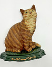 Vintage Large Cast Iron Brown Tabby Cat Doorstop 11 