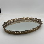 Vintage Mirrored Oval Vanity Tray Gold Mirror Hollywood Regency 16 5  X 11 5 