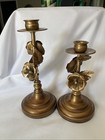 Vintage Brass  Metal  Candleholder Set Of Two With Floral Design