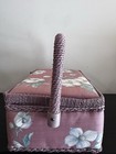 Vintage Pink  Floral  Flip Up Lid Sewing Box  Cottage Cozy Country Collectible
