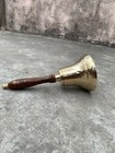 Handmade Large Heavy Solid Brass Finish Handbell With Brown Finish Wooden Handle