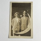 Antique Rppc Real Postcard Photograph Handsome Young Men Paper Moon Stars Id