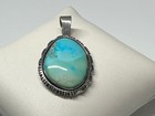 Vtg Signed Native American Navajo Sterling Silver Bezel-set Lg Turquoise Pendant
