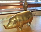 Vintage Large Brass Pig Piggy Coin Bank Hog Curled Tail 13    Long Over 3 Pounds 