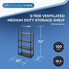 Gracious Living 5 Shelf Fixed Height Ventilated Medium Duty Storage Unit  Black