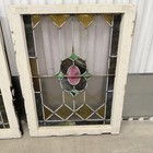 Vtg Stained Glass Windows X2 Panel Antique Lead Flower Design Handmade 19x26