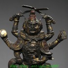 13  Old Tibet Bronze Gold 3 Face 6 Arms Knife Holding Token Buddha Statue