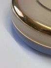 Art Deco Glass Powder Jar Vanity Trinket Box Hand Painted Blue Ribbon Gold Trim