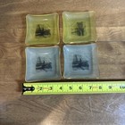 Vintage Mid Century Glass Trinket Dish Set Nautical Ship Bridge Gold Rim 4pc