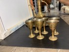Vintage Arabic Brass Turkish Coffee Pot With 6 Cups   Tray Home Decor