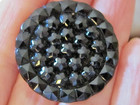 Antique Victorian Black Glass Button W star Center 4 Way Box Brass Shank