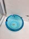 Vintage Turquoise  Glass Ashtray Mid Century 2 Slots Round Mid Century Modern