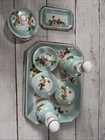 Antique  Porcelain Dresser Top Vanity Set  Floral  Blue Mint    White