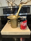 Antique Mortar   Pestle Heavy Solid Brass Pharmacy Apothecary Bowl Set  6 7 Lbs 