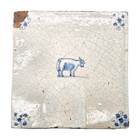Antique 18th C Dutch Delft Blue Animal Tile Tin-glazed Faience Hand-painted 5 