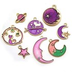 24 Pcs Assorted Gold Plated Enamel Cat Moon Star Celestial Charm Pendant Diy    