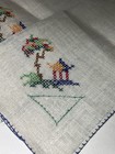 6 Vintage Embroidered Ivory Linen Napkins Asian Scene Pagoda Japanese Handmade