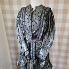 Antique Victorian 1870s Black Silver Silk Taffeta 2 Piece Day Dress Corset M