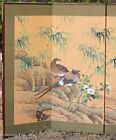 Beautiful Painted Vintage Asian Folding Screen Bird Floral Landscape 36 x59 