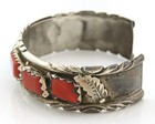 Zuni Cuff Bracelet Sterling Silver Natural Coral   Turquoise Signed Cheama